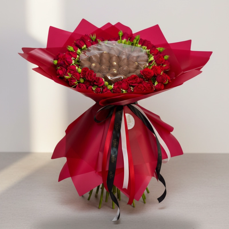 One Love Belgian Chocolate And Red Roses Bouquet